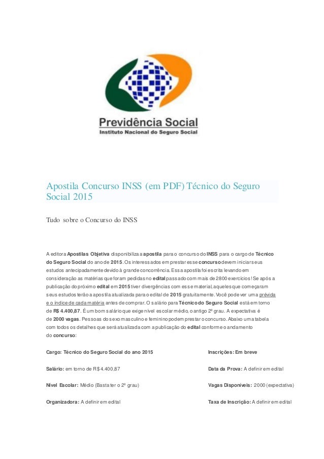 Apostila Inss Tecnico Do Seguro Social Pdf Gratis